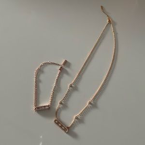 Floating diamonds necklace and bracelet set in rose gold